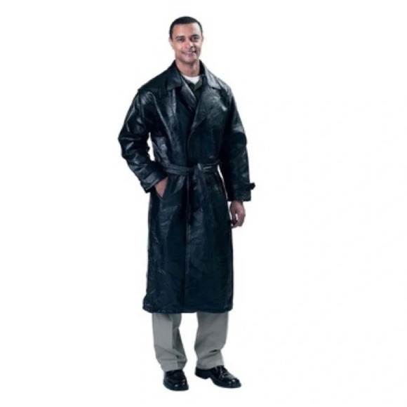 Giovanni Navarre Italian Stone Design Black Leather Trench Coat - Size 2X - Picture 3 of 3